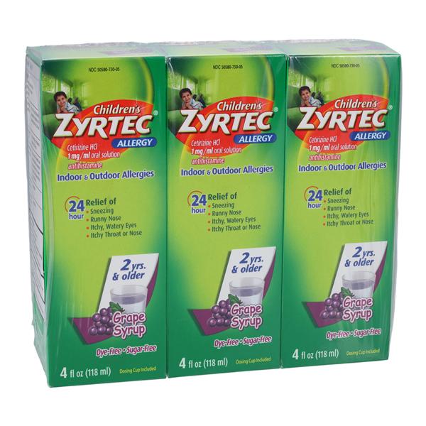 Zyrtec 2yr-Adult Alrgy Oral Solution DyFr 1mg/mL Grape 3/Pk, 12Pk/Ca 4oz 3/Pk