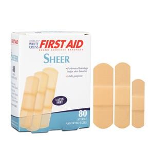 American White Cross Adhesive Bandage Plastic Assorted Sheer Sterile 80/Bx