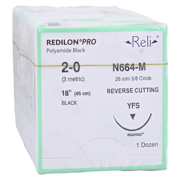 Reli Redilon Suture 2-0 18" Nylon/Monofilament Monofilament YFS Black 12/Bx