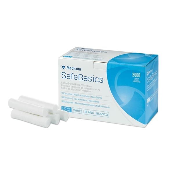 SafeBasics Dental Cotton Roll 1.5 in x 0.375 in Non-Sterile 2000/Bx, 12 BX/CA