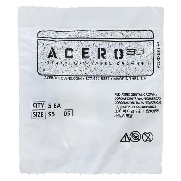 ACERO Stainless Steel Crowns 5 1st Primary Lower Right Molar 5/Pk 5/Pk