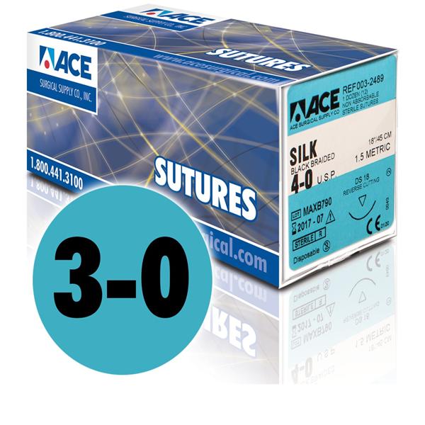 Suture 3-0 18" Silk Braided DS-24 Black 12/Bx