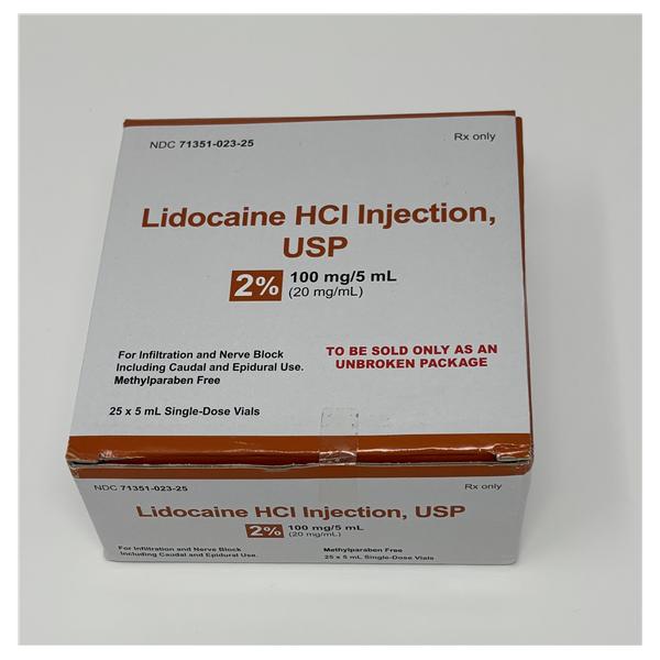 Lidocaine HCl Injection 2% SDV 5mL 25/Package