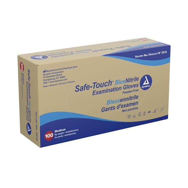 Safe-Touch Nitrile Exam Gloves Medium Blue Non-Sterile