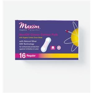 Maxim Pads Organic Cotton Regular Winged Single Use 16X12/Ca