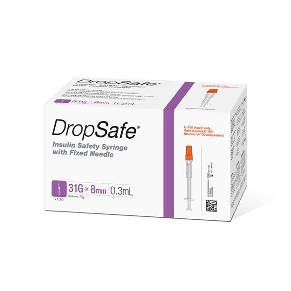 DropSafe Insulin Syringe 31gx5/16" 0.3mL Safety Low Dead Space 800/Ca