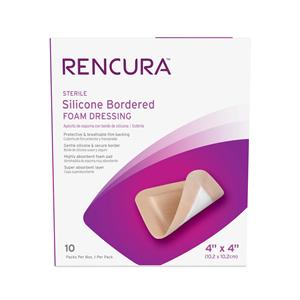 Rencura Silicone Foam Bordered Dressing 4x4" Sterile Square White/Tan Spr Abs