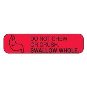 Warning Label Do No Chw OR Crush. Swlw Whl Red with Black Text 1-5/8x3/8 1000/Pk