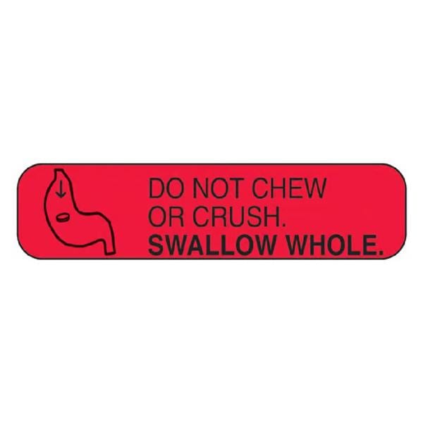 Warning Label Do No Chw OR Crush. Swlw Whl Red with Black Text 1-5/8x3/8 1000/Pk