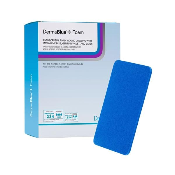 DermaBlue+ Foam PU Fm Antimicrobial Wound Dressing 8x16 Strl Rect NAdh Bl