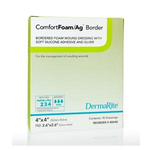 ComfortFoam/Ag Foam Border Dressing 4x4" Sterile Sq Slcn Adh Slf Adh Wt/Tn LF