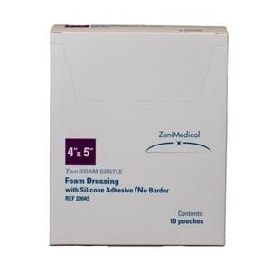 ZeniFOAM Gentle PU Fm Non-Border Dressing 4x5 Strl Rctngl NAdhr Slcn Adh Tn Abs