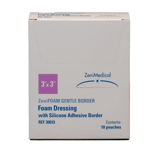 ZeniFOAM GENTLE BORDER PU Fm Border Dressing 3x3 Strl Sqr NAdhr Slcn Adh Tn Abs