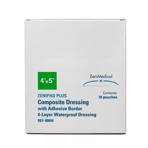 ZeniPAD Plus Cmpst Wound Dressing 4x5 4Lyr Strl Rctngl NAdh Adh Brdr Wht Abs