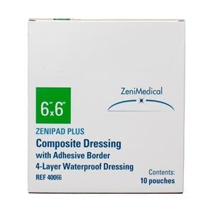 ZeniPAD Plus NWvn Composite Dressing 6x6 4Lyr Strl Sqr NAdhr Adh Brdr Wht Abs