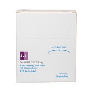 ZeniFOAM Ag GENTLE PU Fm Non-Border Dressing 4x4 Strl Sq Slcn Adh NAdh Tn