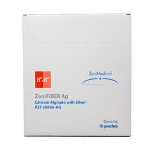 ZeniFIBER Ag Calcium Alginate Wound Dressing 8x8" Sterile Square White