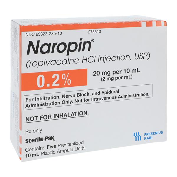 Naropin Injection 0.2% 2mg/mL Preservative Free Ampule 10mL 5/Pk