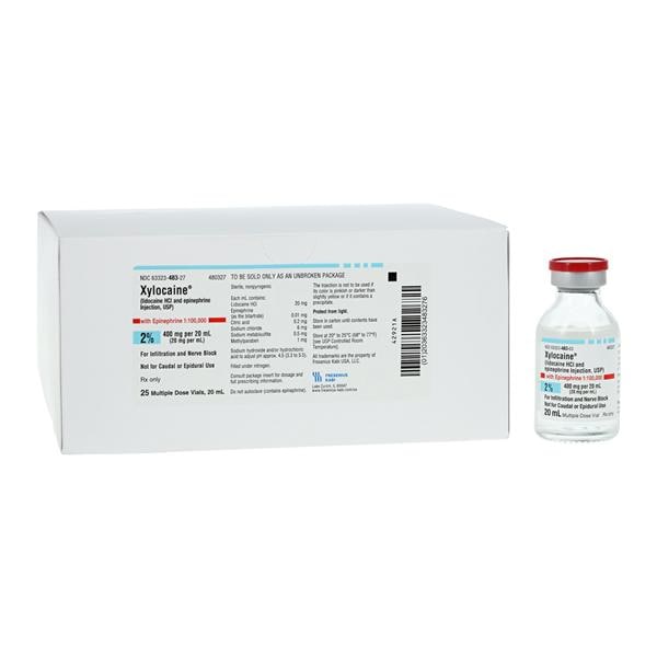 Xylocaine w/Epinephrine Injection 2% 1:100,000 MDV 20mL 25/Package