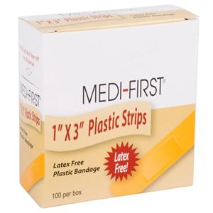 Medi-First Strip Bandage Plastic 1x3" Beige 100/Bx