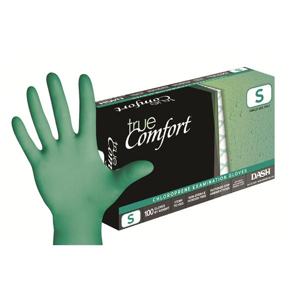 True Comfort Chloroprene Exam Gloves Small Green Non-Sterile