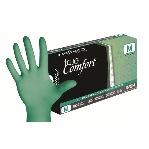 True Comfort Chloroprene Exam Gloves Medium Green Non-Sterile