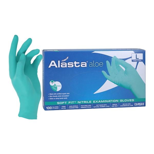 Alasta Aloe Nitrile Exam Gloves Large Green Non-Sterile, 10 BX/CA