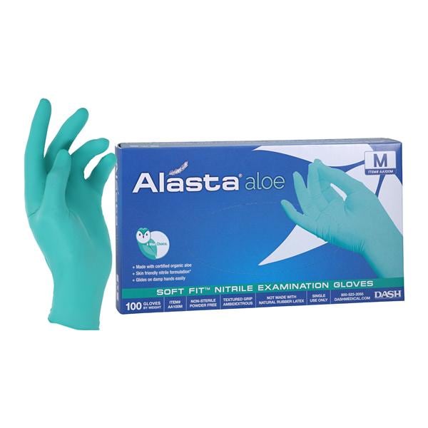 Alasta Aloe Nitrile Exam Gloves Medium Green Non-Sterile, 10 BX/CA