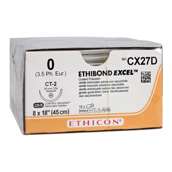 Ethibond Excel Suture 0 8-18" Polyester Braid CT-2 Green 12/Bx