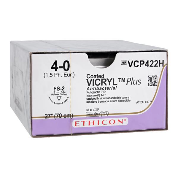Vicryl Plus Suture 4-0 27" Triclosan/Polyglactin 910 Braid FS-2 Undyed 36/Bx