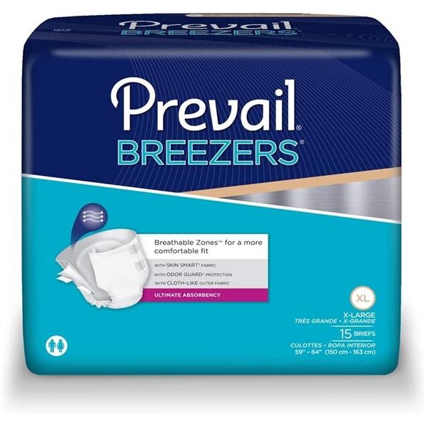 Prevail Breezers Incontinence Brief Unisex 59-64" Heavy Beige Odor Guard 4x15/Ca