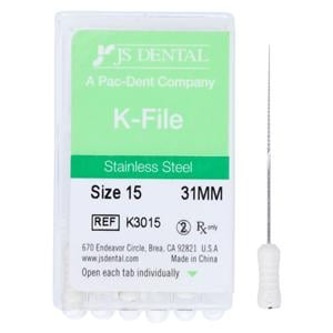 Hand K-File 31 mm Size 15 Stainless Steel White 6/Pk