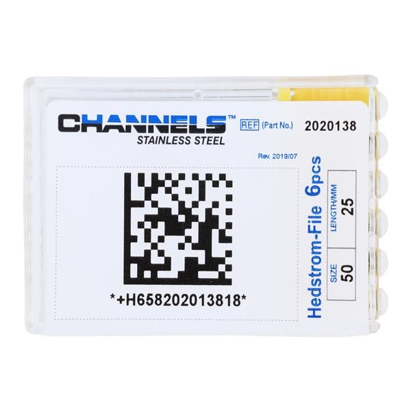 Channels Hand Hedstrom Files 25 mm Size 50 Stainless Steel Yellow 6/Pk