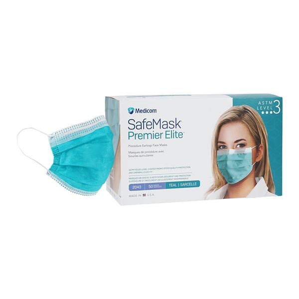 SafeMask Premier Elite Earloop Mask ASTM Level 3 Teal 50/Bx