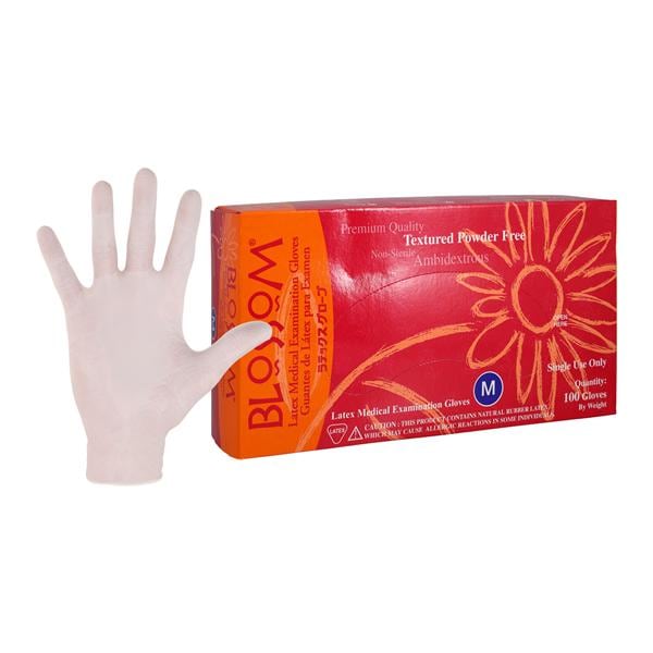 Blossom Latex Exam Gloves Medium White Non-Sterile, 10 BX/CA