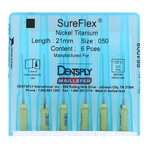 SureFlex Hand File 21 mm Size 50 Nickel Titanium Yellow 6/Bx