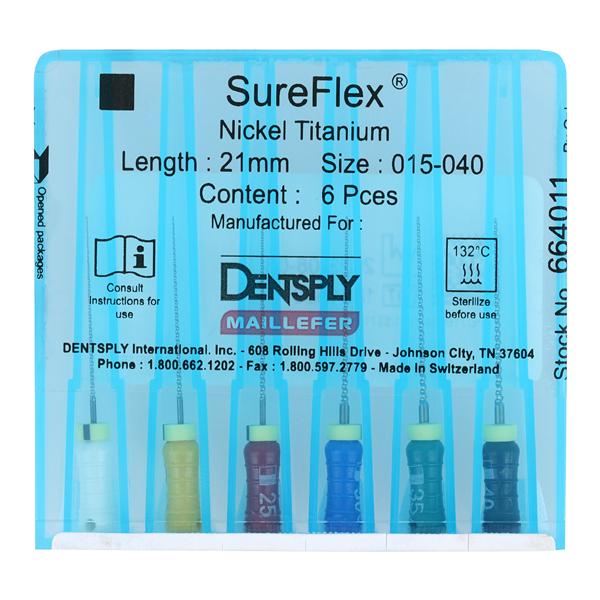 SureFlex Hand File 21 mm Size 15-40 Nickel Titanium Assorted 6/Bx