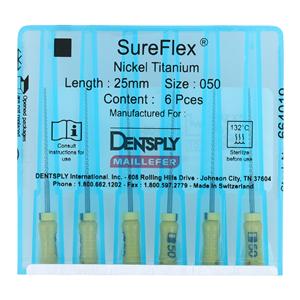 SureFlex Hand File 25 mm Size 50 Nickel Titanium Yellow 6/Bx