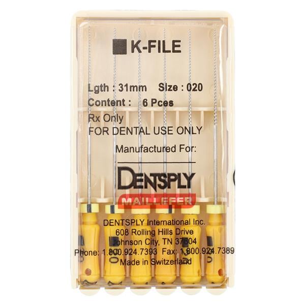 Hand K-File 31 mm Size 20 Stainless Steel Yellow 6/Pk