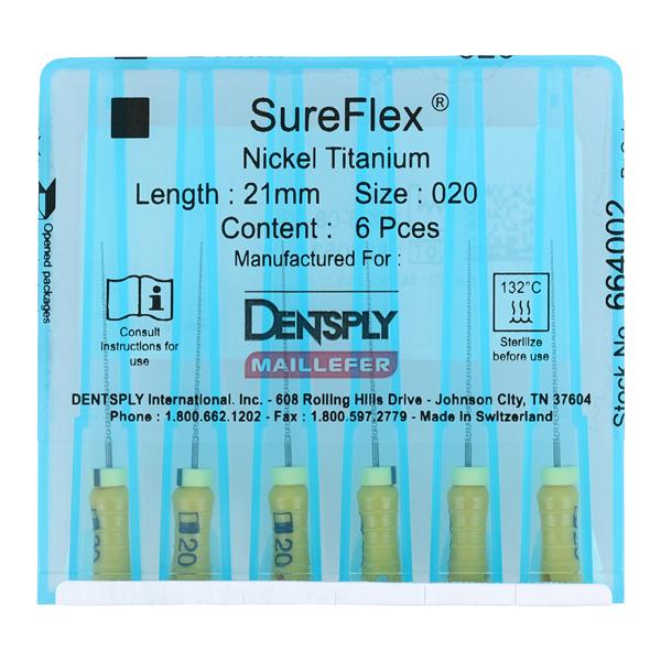 SureFlex Hand File 21 mm Size 20 Nickel Titanium Yellow 6/Bx