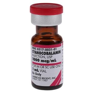 Cyanocobalamin B-12 Injection 1000mcg/mL SDV 25x1ml