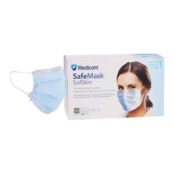 SafeMask Sofskin Mask ASTM Level 1 Blue 50/Bx, 10 BX/CA