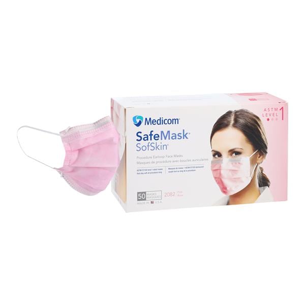 SafeMask Sofskin Mask ASTM Level 1 Pink 50/Bx, 10 BX/CA