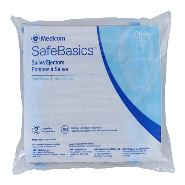 SafeBasics Saliva Ejectors Clear Blue Tip 105/Bg, 10 BG/CA