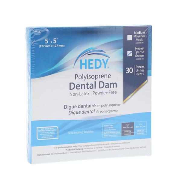 Hedy Polyisoprene Dental Dam Latex-Free Rubber Dam 5 in x 5 in Hvy Ga Bl 30/Bx