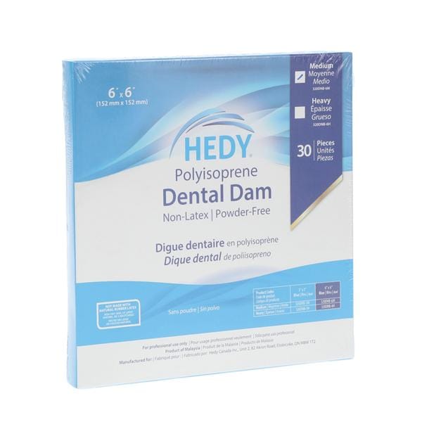 Hedy Polyisoprene Dental Dam Latex-Free Rubber Dam 6 in x 6 in Med Ga Bl 30/Bx