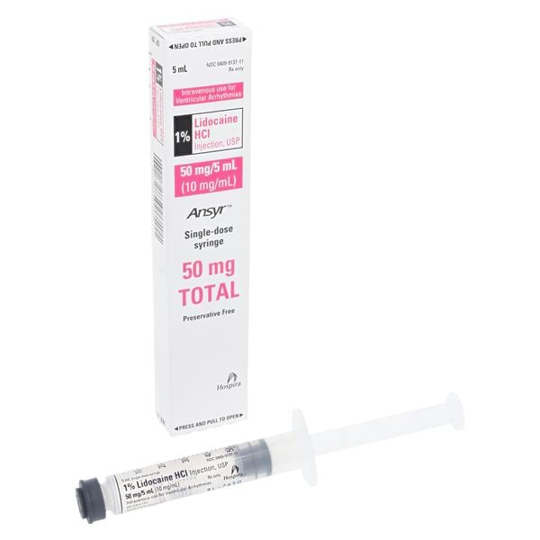 Lidocaine HCl Injection 1% Preservative Free Cardiac Use Ansyr Syringe 5mL/Ea