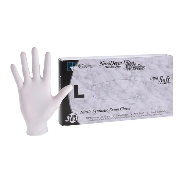 NitriDerm Ultra White Nitrile Exam Gloves Large White Non-Sterile, 10 BX/CA