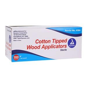 Cotton Tip Applicator 6" Wood Shaft Sterile 100/Bx
