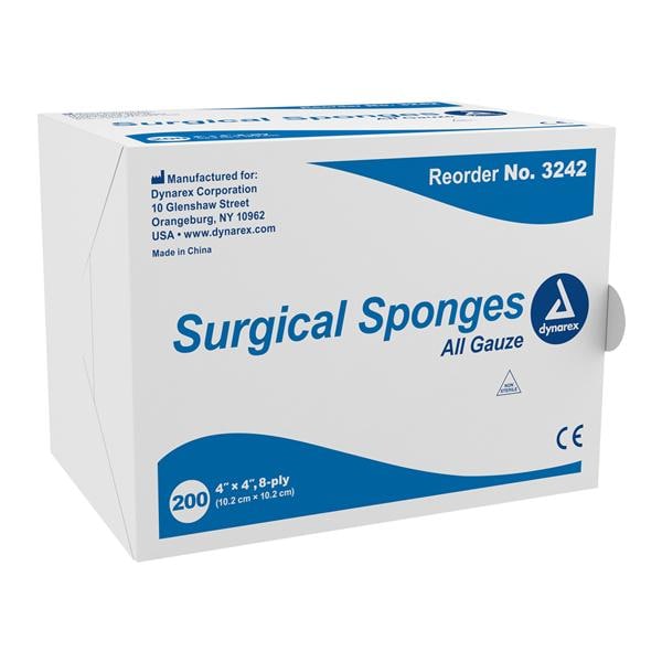 100% Cotton Gauze Sponge 4x4" 8 Ply Non-Sterile LF